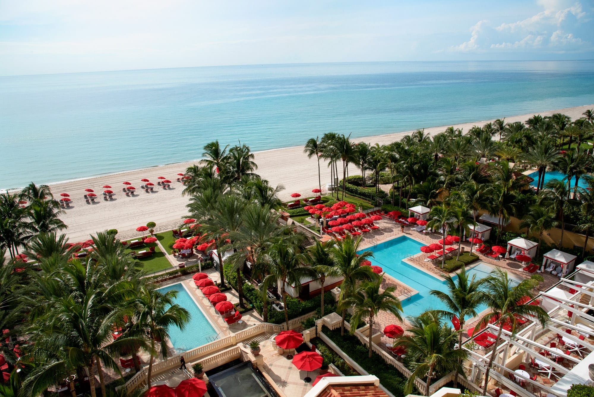 Aerial view of Acqualina's pools and beach