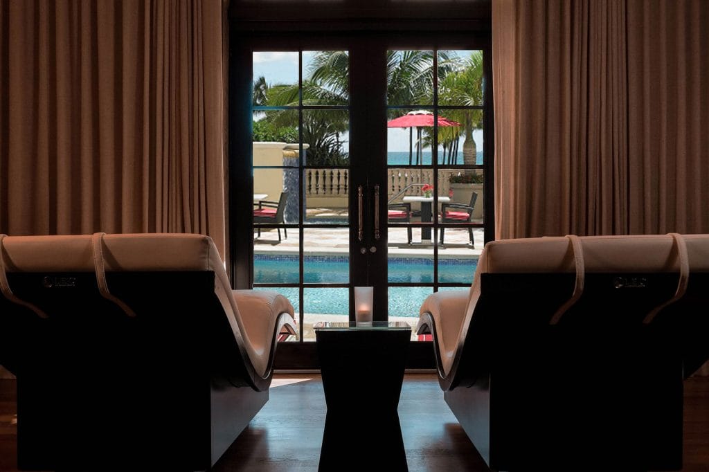 Acqualina Spa's Relaxation Lounge with Pool & Beach View